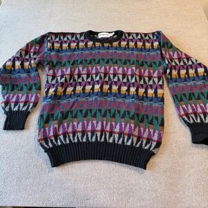 Rare‎ VTG MCGREGOR Crazy Diamond Striped Pattern Knit Sweater 80s Multicolor XL